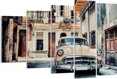 Produktbild von Bild auf Leinwand - Leinwandbild - 5 Teile - Kubanisch Auto Mietshäuser - 150x100cm - Wand Bild - Wanddeko - Wandbilder - Leinwanddruck - Bilder - Wanddekoration - Leinwand bilder - EG150x100-4413