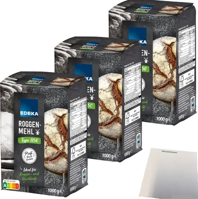 Produktbild von Edeka Roggenmehl Type 1150 ideal für Roggen und Mischbrote 3er Pack (3x1kg Packung) + usy Block