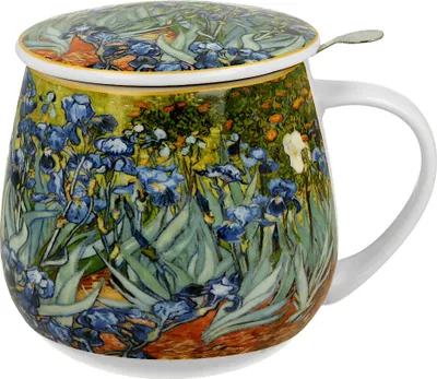 Immagine prodotto di Duo | Tazza da tè con colino - 430 ml - Iris di Van Gogh - Design artistico - Porcellana di alta qualità