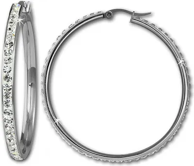 Image de Amello Boucles d'oreilles en acier inoxydable Femme Créoles 50mm zirconiums scintillants blanc ESOS05W