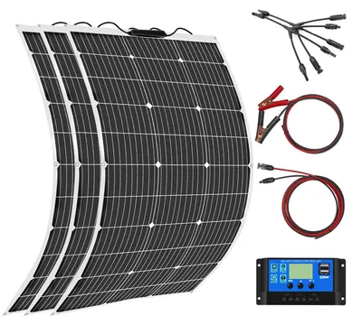 Image de Kit de panneaux solaires flexibles 300W - 3 panneaux monocristallins de 100W - Avec régulateur de charge 30A - Pour caravane