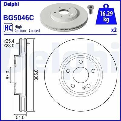 Produktbild von 2x DELPHI Bremsscheibe BG5046C passend für MERCEDES-BENZ A-Klasse (W177) 51mm