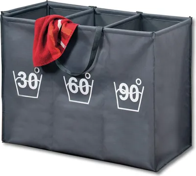 Produktbild von Wäschesortierer 3-fach - grau - 74 x 36 x 59,5 cm - aus Polyester (PES) - mit Tragegriffen - für Wäschetrennung & Ordnung - Wäschekorb - 89170
