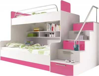 Produktbild von Etagen Bett Kinderzimmer Betten Hochbett Doppelstockbett Hochglanz Möbel Rosa