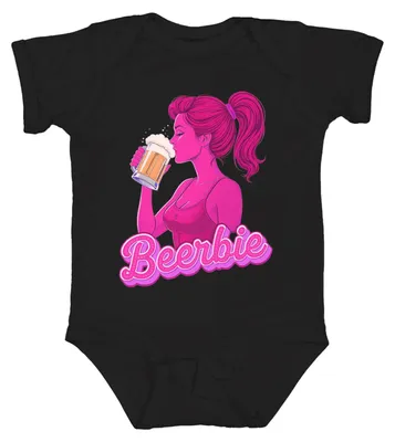 Image de Body bébé unisexe « Beerbie » - Amatrice de bière, rose, chope de bière, fête, cadeau rétro, noir, 3/6