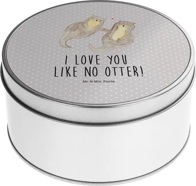 Produktbild von Mr. & Mrs. Panda Blechdose Otter Hände halten - Grau Pastell - Geschenk, Paar, Keksdose, Vorratsbehälter, keksdosen, glücklich, Verliebt, Romantisch, Dose, Liebe