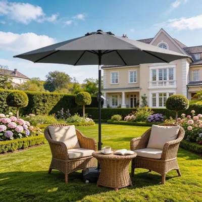 Produktbild von LEADZM Sonnenschirm Sonnenschirme,Balkonschirm,Gartenschirm Ø270 cm ,mit Kurbel & Neigefunktion, UV50+,Grau