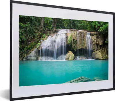 Produktbild von MuchoWow® Gerahmtes Poster Wasser - Wasserfall - Bäume 40x30 cm - Poster mit Schwarzem Bilderrahmen Wandposter Rahmen Foto Bilder - Bilderrahmen - Poster im Rahmen