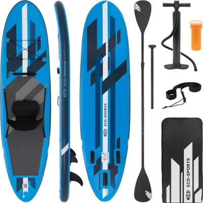 Produktbild von ECD Germany Nafukovací sedátko na kajak Stand Up Paddle Board, 320x82x15 cm, modré, PVC, do 120 kg, včetně pumpy Taška na přenášení Příslušenství