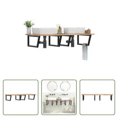 Immagine prodotto di The Living Store Mensola per lavabo a parete in acciaio e legno di acacia
