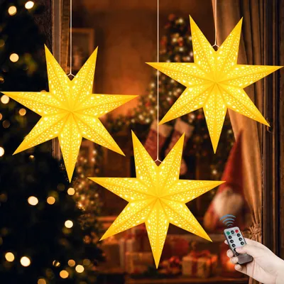 Weihnachtsbaum-Topper Sterne Lichter 45 cm, 3er-Set mit Fernbedienung