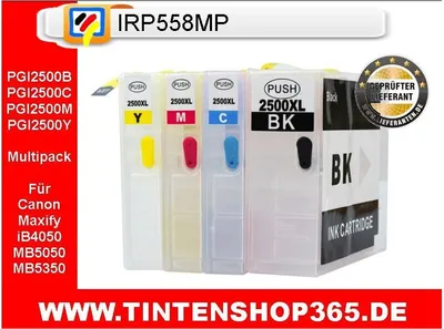 Produktbild von IRP558MP - CISS / Easyrefillpatronen für PGI-2500XL - je 1x für Black, Cyan, Magenta, Yellow mit Autoresettchip - ohne Tinte -