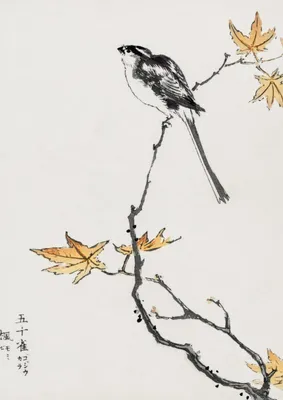 Obrázok produktu pre Plakát 29,7 x 42 cm Japonská dlhochvostá sýkorka, Kashu Vintage do Salonu