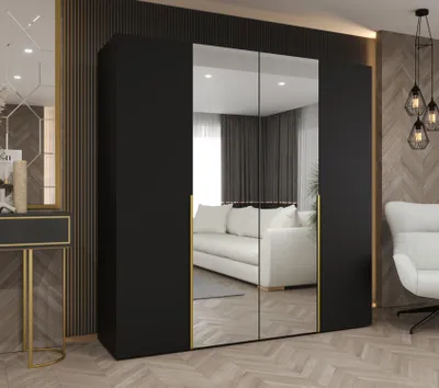 Produktbild von Kleiderschrank 200 cm ASUDA mit Spiegeln – schwarz/gold