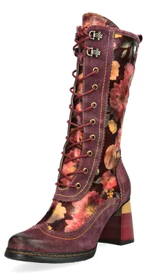 Produktbild von Laura Vita Damen Stiefel mit Blumenmuster und Flügelkappe Idcano 07, Größe:38 EU, Farbe:Rot