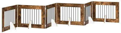 Image de vidaXL : Barrière pliante pour chien avec supports, 6 pièces, bois fumé, 482 cm