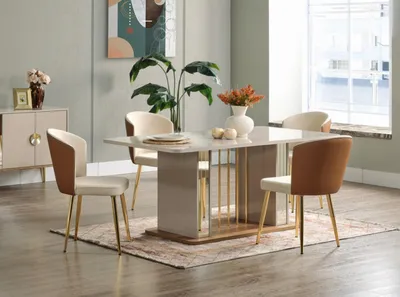 Produktbild von Esszimmer set Modern Esstisch + 6x Stühle Tisch Holz Polsterstuhl 7tlg. Neu