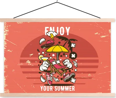 Produktbild von MuchoWow® Textilposter Sonnenschirm - Sommer - Vintage 60x40 cm mit holzfarbenen Rahmen - Bilder