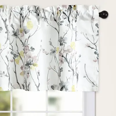 Produktbild von Fenstervolant mit Blumenmuster im Landhausstil, lichtfilternder Kunstleinenstoff mit Struktur für Küche, Schlafzimmer und Wohnzimmer, 132 x 49 cm, 1 Vorhang