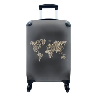 Produktbild von MuchoWow® Koffer Handgepäck Trolley Rollkoffer Kleine Reisekoffer mit 4 Rollen - Weltkarte - Pantherdruck - Design - Cabin Size < 55x40x23 cm & 55x40x20 cm - Fotokoffer - Kabinenkoffer - Boardgepäck - Reise-Box - Reisekoffer - Reisegepäck - Koffer mit Bild - Trolley für Kinder