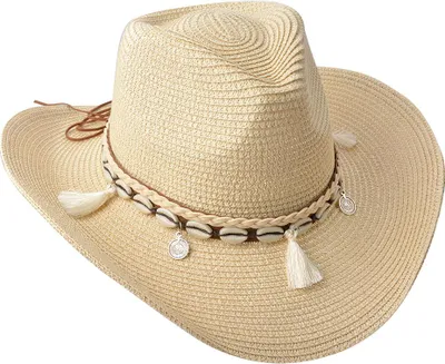 Produktbild von Clayre & Eef Damenhut 58 cm Beige Papierstroh Muscheln