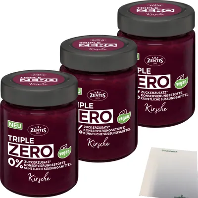Produktbild von Zentis Triple Zero Aufstrich Kirsch Brotaufstrich 3er Pack (3x185g Glas) + usy Block