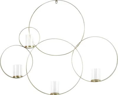 Produktbild von BELIANI Wandkerzenhalter Gold Metall 80 cm Rund Geometrisch mit 4 Glaszylindern Industrie Design für Wohnzimmer Schlafzimmer Esszimmer Flur Diele