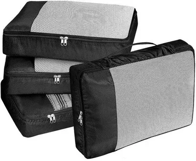 Zdjęcie produktu dla Zestaw 4 organizerów do walizki marki Unyqoos® wykonanych z nylonu z oddychającą siateczką, podwójnym zamkiem i uchwytem – organizer podróżny do ubrań, butów i akcesoriów