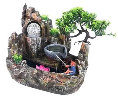 Produktbild von Tischbrunnen - Zimmerbrunnen Wasserfall Steinoptik - LED-Beleuchtung - Nebeleffekt - Harz - Mehrfarbig