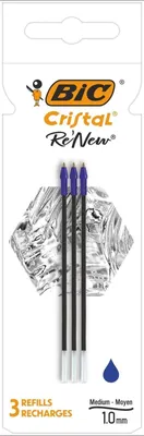 Zdjęcie produktu dla BIC 503838 3 Cristal Re'New Kugelschreiberminen M blau