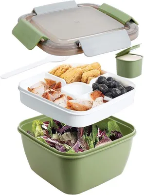 Imagen del producto de Lekvrije caja bento - 1500 ml. Contenedor para ensaladas, ideal para la escuela y el trabajo