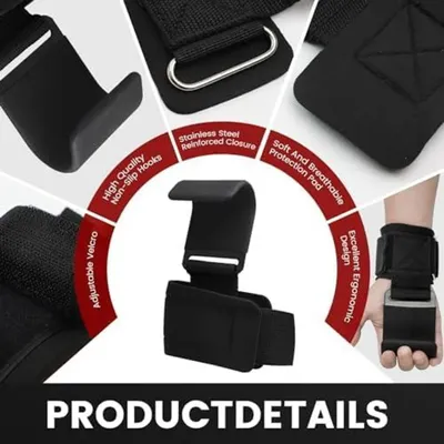 Produktbild von Fitness Zughilfen Krafttraining Mit Gummi - 1 Paar Zughilfen Haken, Lifting Straps, Gym Straps, Griffhilfen Kraftsport, Rutschfeste Klimmzughaken, Klimmzug Griff Haken für Männer und Frauen, Schwarz