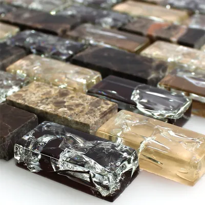 Produktbild von Glas Marmor Mosaikfliesen Dark Emperador Malawi Bruchglas Brick