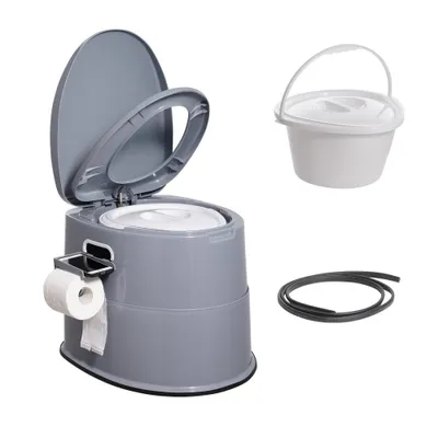 Obrázek produktu pro Kempingová toaleta Deluxe - 5 l - Držák toaletního papíru a mobilního telefonu - Přenosná, 500 x 467 x 400 mm - Cestovní toaleta Nouzová toaleta - Bílá toaleta - Nosnost 136,1 kg - Toaleta pro obytné vozy.