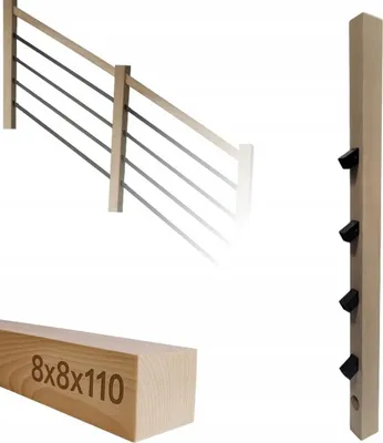 Obrázek produktu pro Čtvercové dřevo - Dřevěný sloupek - pro zábradlí - 8 x 8 x 110 cm - Bukové dřevo - Kompletní montážní sada - Montáž profilů 25x25 mm pod úhlem 32°