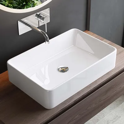 Produktbild von Mai & Mai Waschbecken Aufsatzwaschbecken Hängewaschbecken BTH: 59x38x13,5cm Waschschale Waschbecken aus Keramik Weiß Brüssel105D