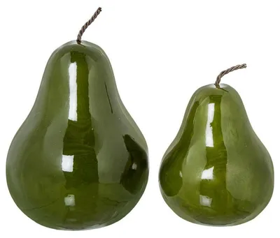 Produktbild von Set mit 2 Keramikbirnen in glänzendem Grün, 34 x 23 x 23 cm