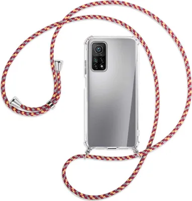 Produktbild von Handykette Backcover-Schutzhülle mit Band (Metall silberfarben) für Xiaomi Mi 10T (Pro) 5G - weinrot/gelb/grau