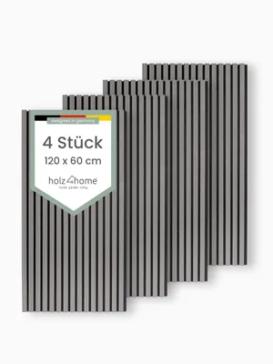 Produktbild von holz4home® 4er Set Akustikpaneele 120x60cm Dunkelgrau I Filz Schwarz I Wandpaneele Innenverkleidung Wandpaneele in Holzoptik I Holzpaneele