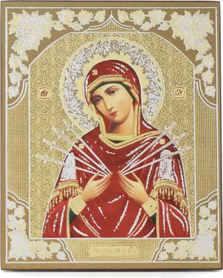 Produktbild von Gottesmutter Siebenpfeilige Holz Ikone 10x12cm christlich orthodox 11359
