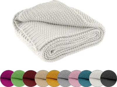 Produktbild von Kuscheldecke Strick OEKO-TEX 140x190 weiß wollweiß - warme weiche Strickdecke mit edlem und schlichten Strickmuster