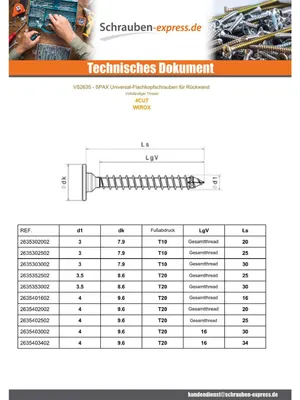 Produktbild von SPAX 2635402002_1, Schraube, Holz, 4 mm, 1,71 g, 1 Stück(e)