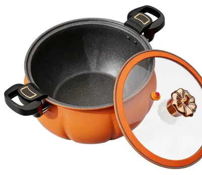 Zdjęcie produktu dla Szybkowar Zimilo z powłoką nieprzywierającą, 28 cm, z szklaną pokrywką, zabawny garnek w kształcie dyni, energooszczędny, dla 2–4 osób, wszechstronny garnek do zup, nadaje się do kuchenek indukcyjnych