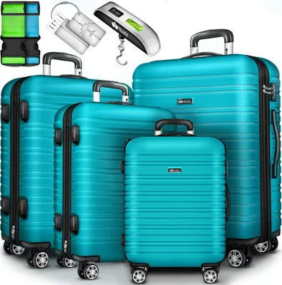 tillvex® Reisekoffer Set 4 tlg. Türkis Koffer Hartschale Trolley Kofferset Tasche S-M-L-XL