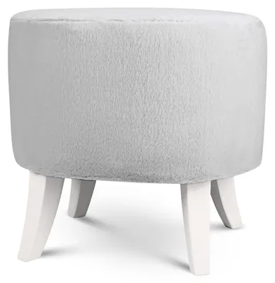 Produktbild von MG Design Ovaler Kunstfell-Hocker 42 x 52 cm in Grau mit Holzbeinen - Gepolsterter Fußhocker für Wohnzimmer oder Schlafzimmer