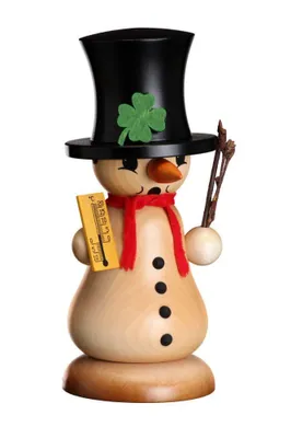 Produktbild von Räucherfigur Schneemann Schmelzi mit Kleeblatt natur BxHxT 7,5x18x8,5cm