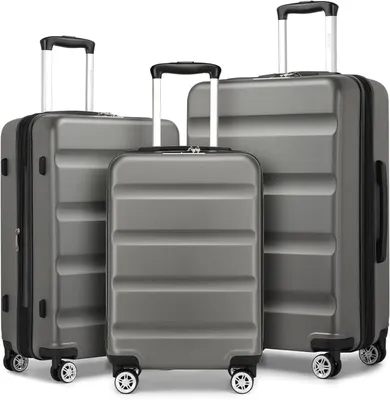 Image de Valise – Ensemble de 3 pièces – Extensible – Coque rigide en ABS+PC – Serrure TSA – 4 roulettes multidirectionnelles – 48/61/71 cm – Gris