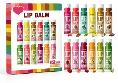 Produktbild von Fruchtiges Lippenbalsam Set 12 Stück mit Feuchtigkeitspflege & Duft