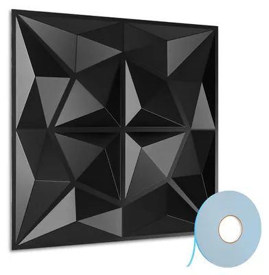 Immagine prodotto di Pannelli murali 3D Vigevee, neri, 30x30 cm, motivo a diamante, in PVC, autoadesivi, decorazione moderna per pareti