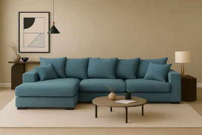 Produktbild von Kaiser Möbel Ecksofa mit schlaffunktion und bettkasten, Sofa L-form, Couch L-form Gabon stoff Zoom Hellblau Ottomane Links